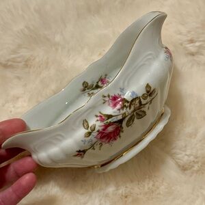 Vintage Royal Rose Fine China of Japan's Moss Rose pattern Gravy Dish.
